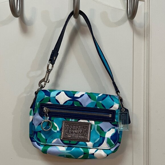 Coach Poppy Satin Shoulder Bag. Blue/White. - Picture 1 of 5